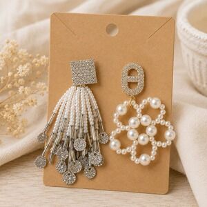 Glam Pearl & Rhinestone Statement Earrings Asymmetrical Tassel Bridal Luxe